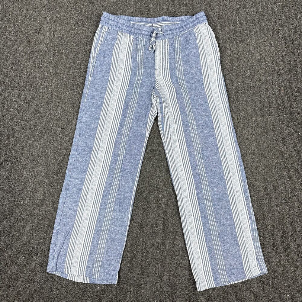 Old Navy Womens Blue White Striped Linen Wide Leg Comfort Pants Size Small